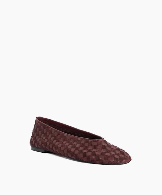 Homely Burgundy - Leather Woven Ballet Flats