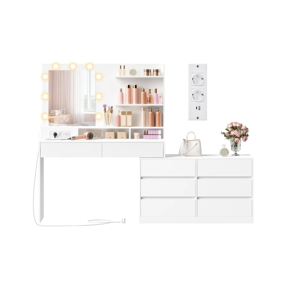 Kailyn Collection - Coiffeuse avec miroir lumineux et rangements pratiques