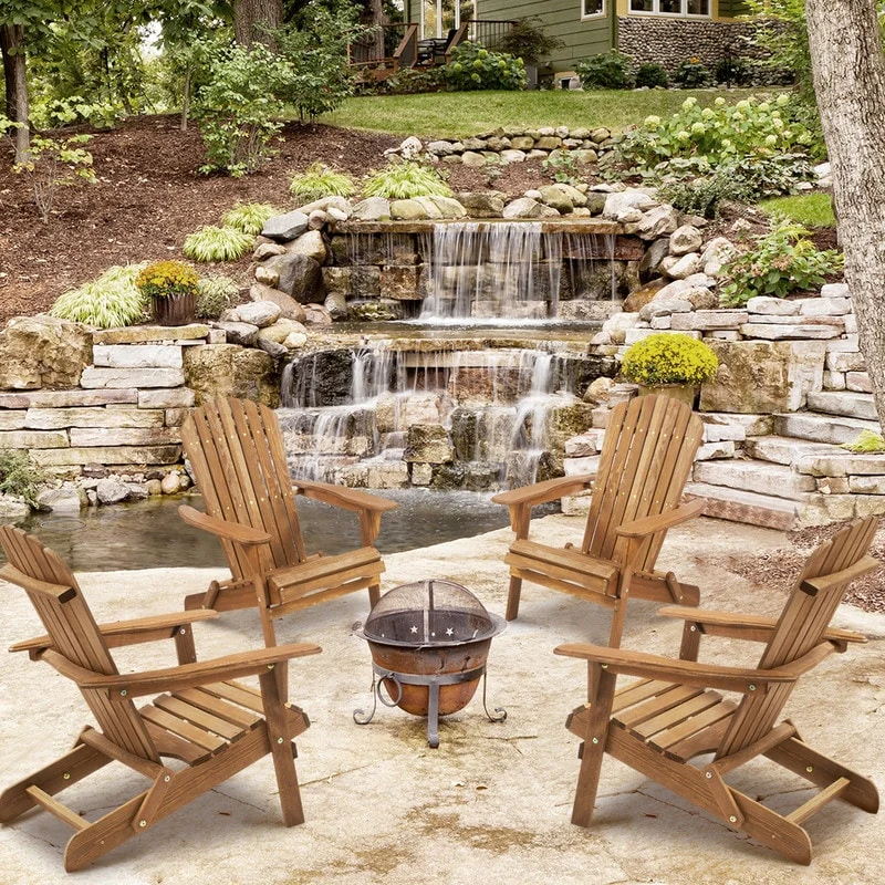 Outdoor Wooden Folding Adirondack Chair Set of 2
