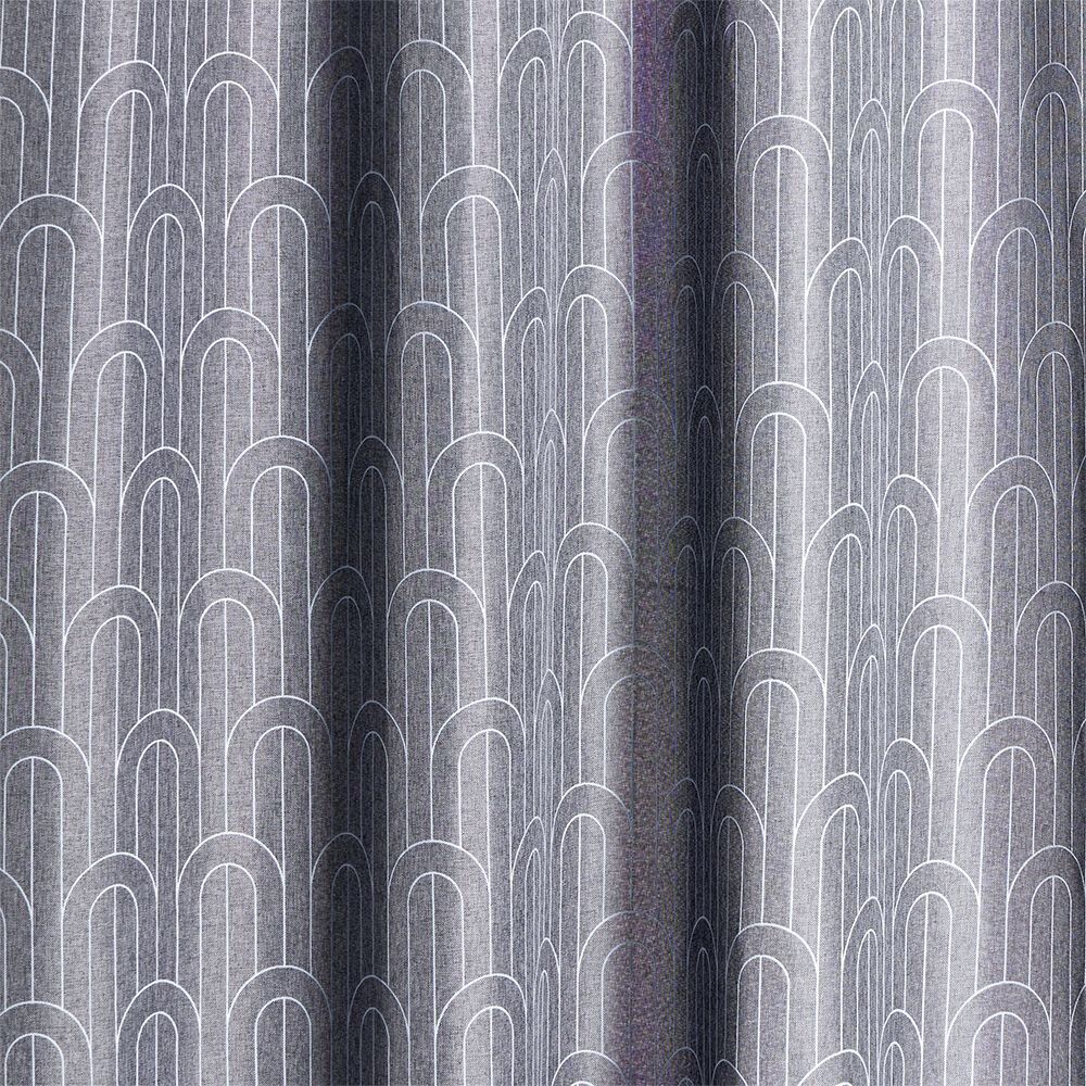 Rideau à oeillets effet lin gris motif géométrique blanc 140x240cm