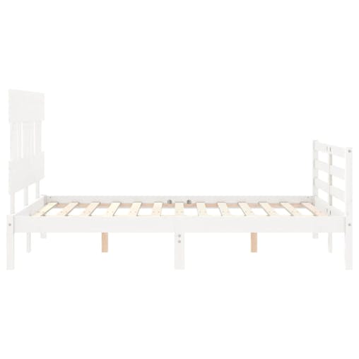 NNEVL Bed Frame with Headboard White 137x187 cm Double Solid Wood