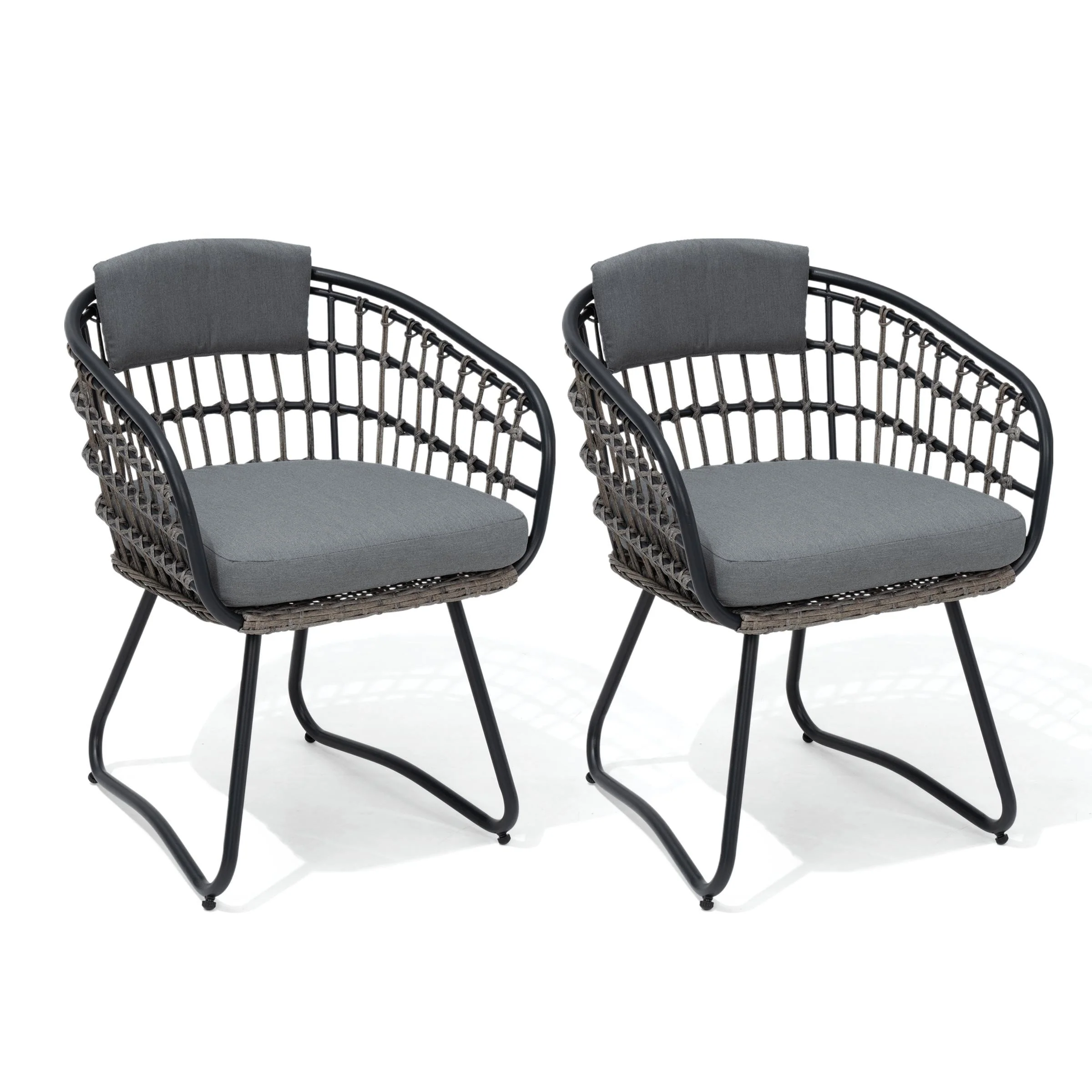 Outdoor Wicker Chairs Patio Dining Chairs Cushioned PE Rattan Seating Set