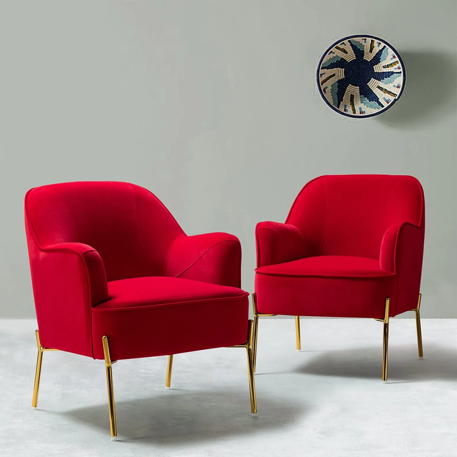 Marina Modern Velvet Accent Chair with Golden Legs Set of 2 by HULALA HOME