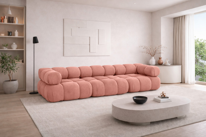 Sofa modułowa trzyosobowa, welur Salvador, Różowy, Selia