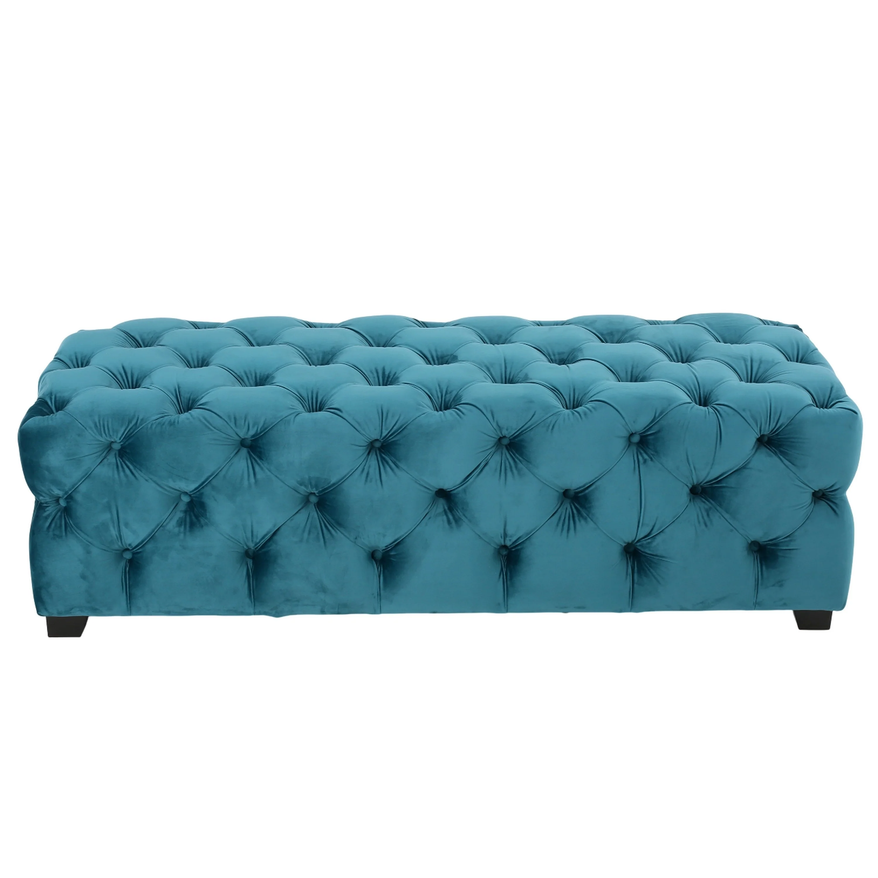 Puro Ottoman Bench, 51 Inch, Button Tufted, Plush Teal Blue Velvet