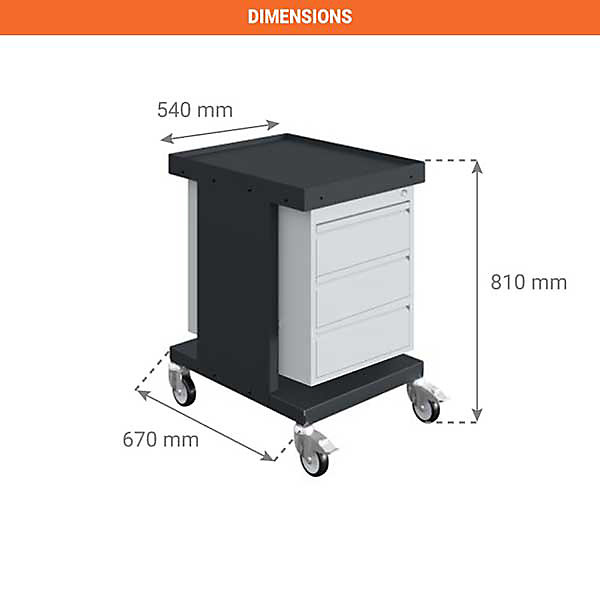 Chariot établi gris anthracite - 3 Tiroirs - Charge max 150kg - W020070024-GA