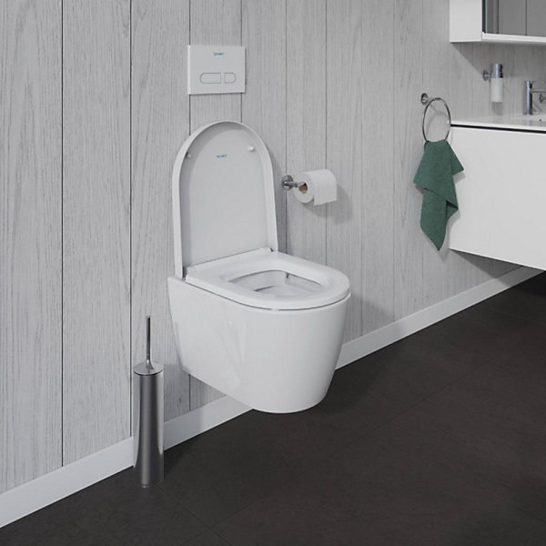 Pack WC suspendu compact sans bride DURAVIT Me by Starck abattant frein de chute   bati support SIAMP   Plaque blanche   tabouret
