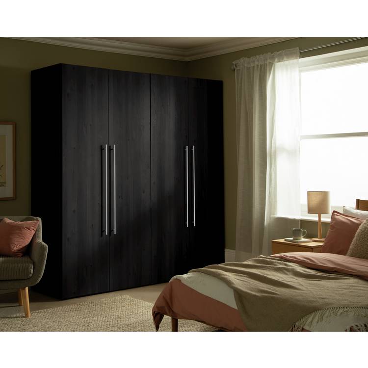 Habitat Atlas 4 Door Wardrobe - Black And Brown