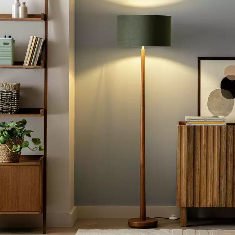 Habitat Tapered Wood Floor Lamp - Walnut & Green