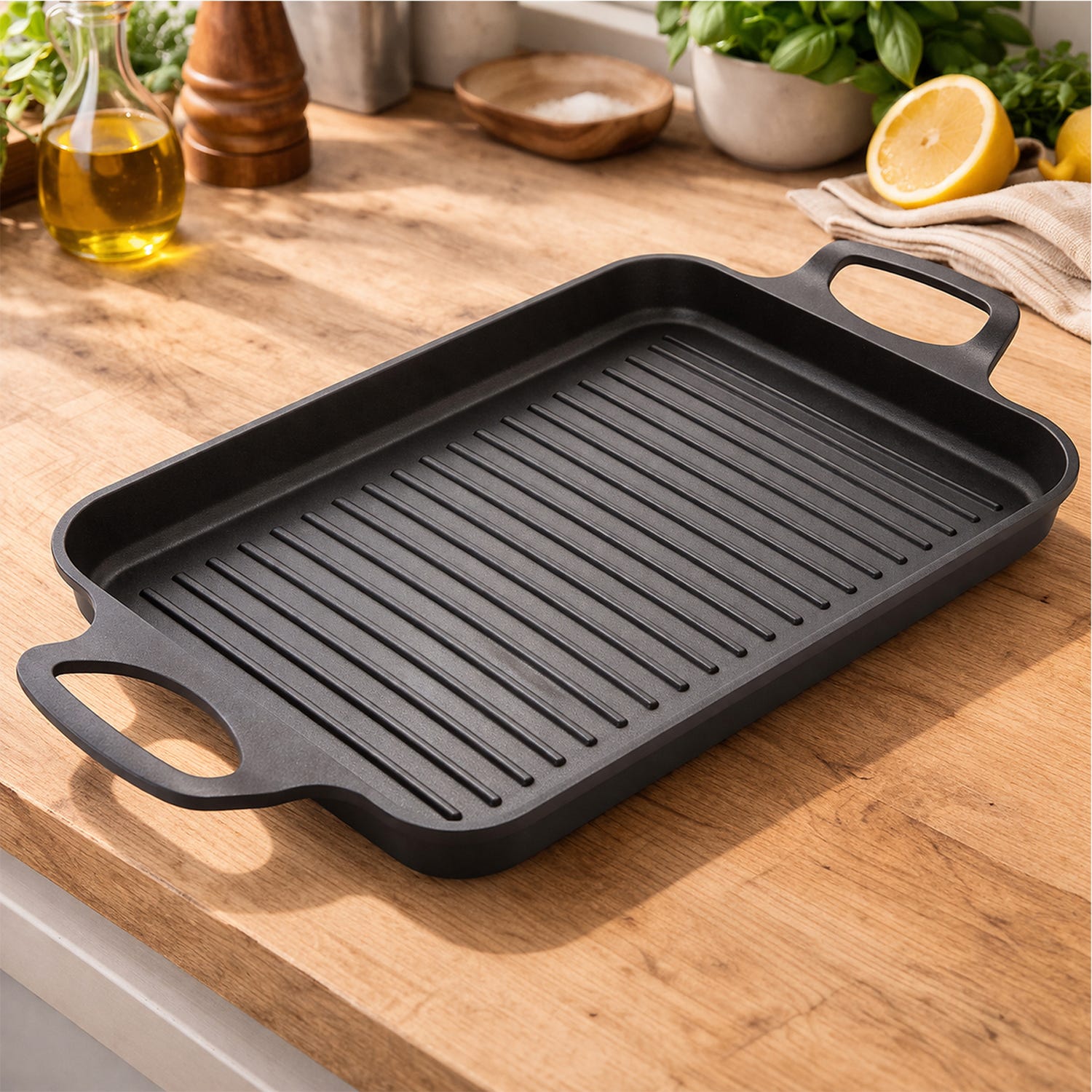 Bistecchiera grill antiaderente 33x27 cm con manici
