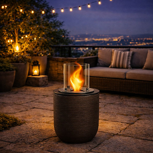 Brasero de jardin cheminée au bioéthanol pour intérieur et extérieur RAFFAELLO Terra Brown d.35xh55