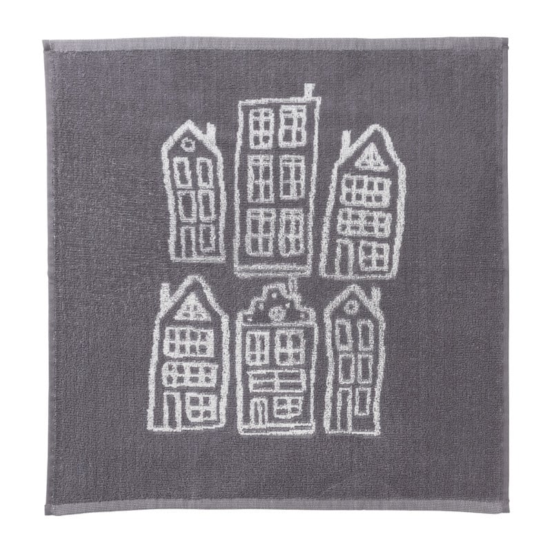 Handdoek antraciet huisjes - antraciet/wit - 50x50 cm