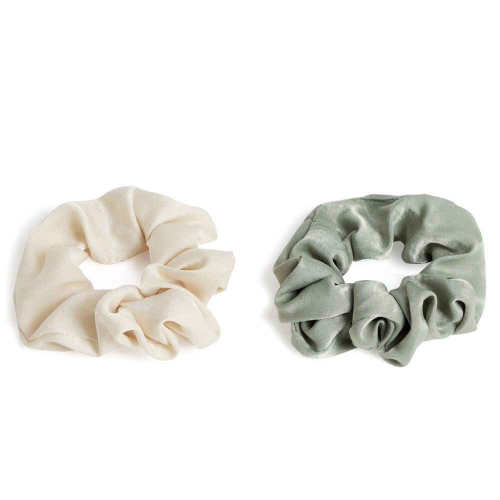Lot de 2 chouchous scrunchies uni beige et uni kaki