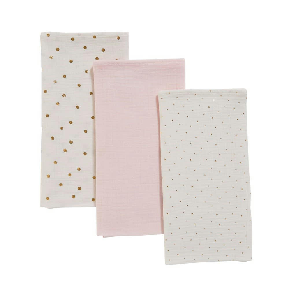 Bird Song - 3 langes bébé en coton blanc et rose