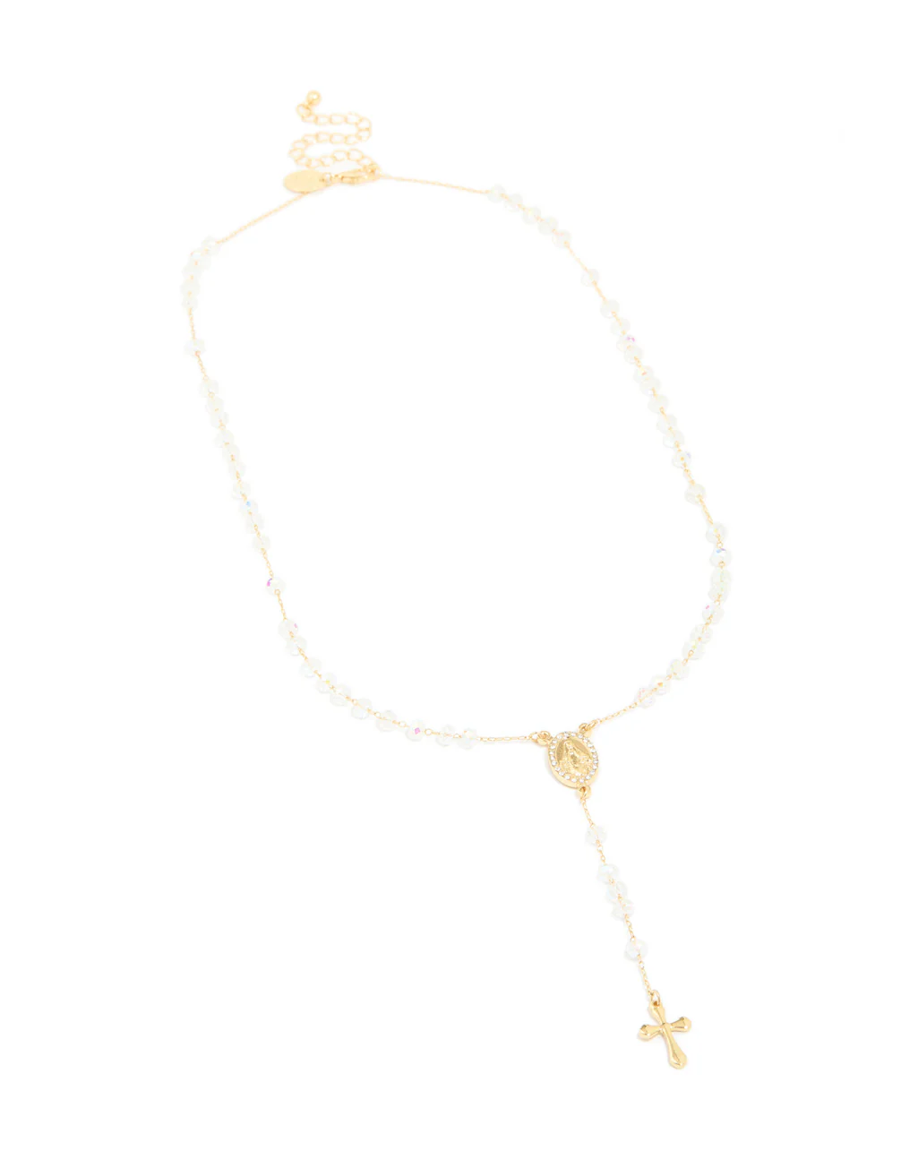 Gold Plated Diamante Rosary Necklace
