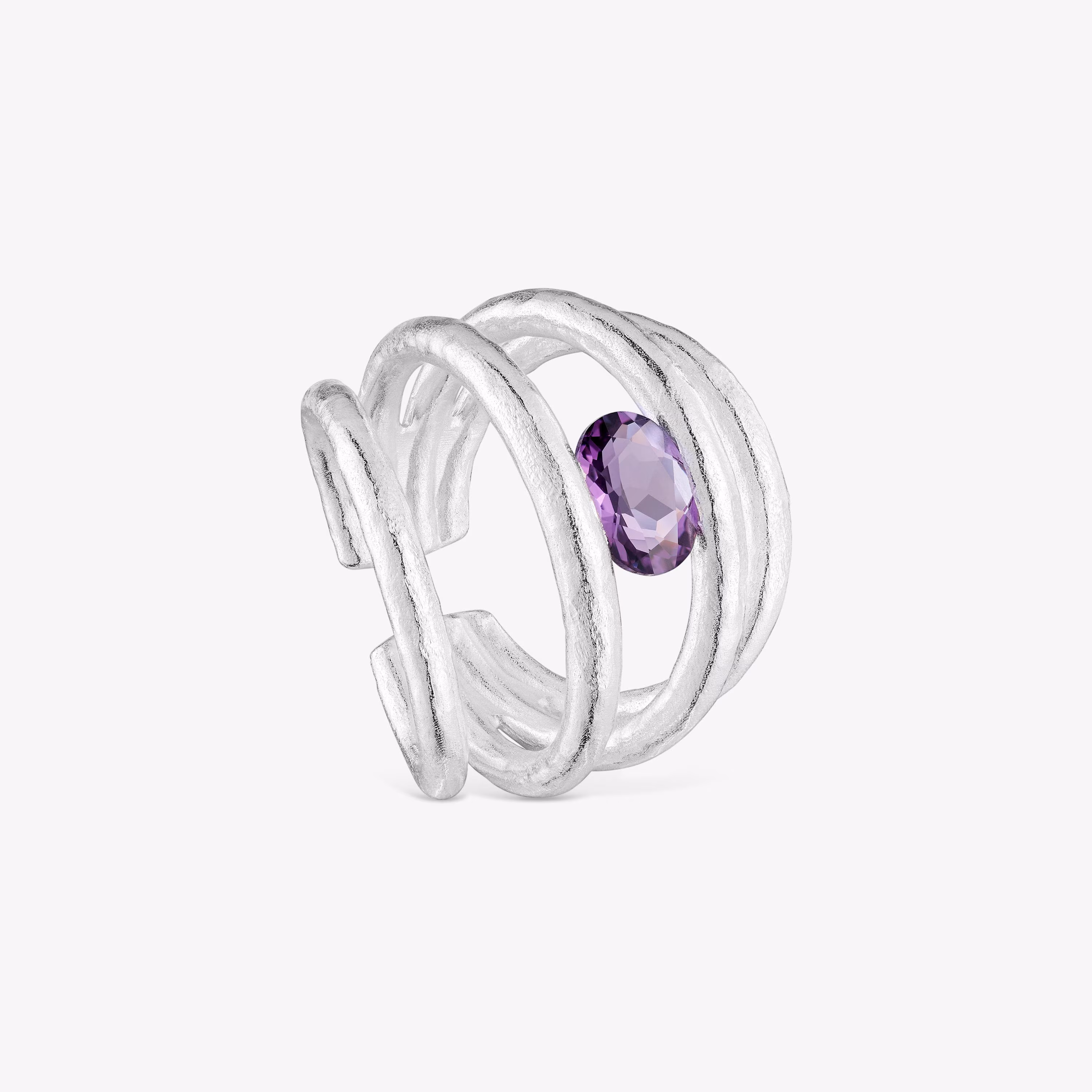 Anillo abierto de plata y amatista Duna