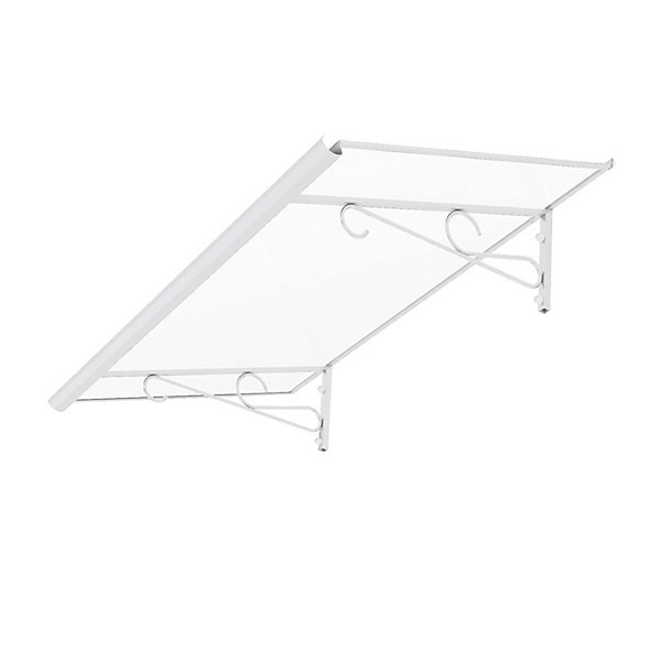 ARCTOM Auvent Fosti 140x79, couleur blanc RAL9016, plaque incolore, polycarbonate solide