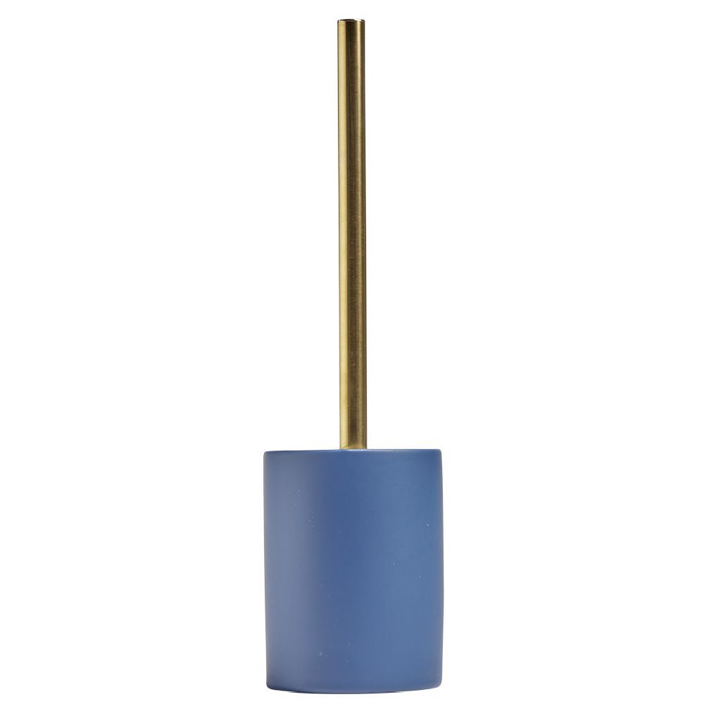 Brosse WC manche doré socle rond grès bleu Ø9,2xH36cm