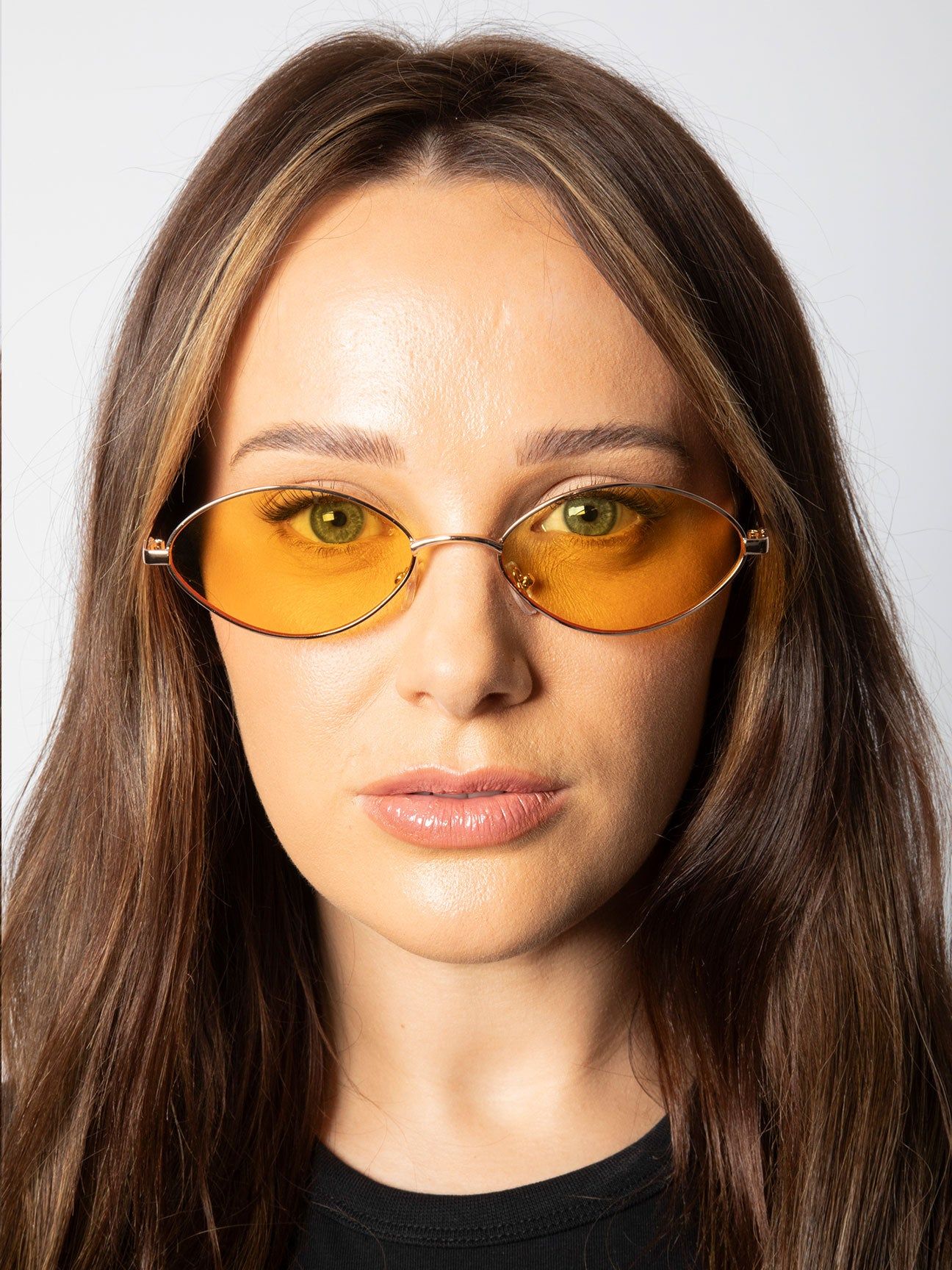SVNX Metal Oval Frame Sunglasses with Orange Lenses
