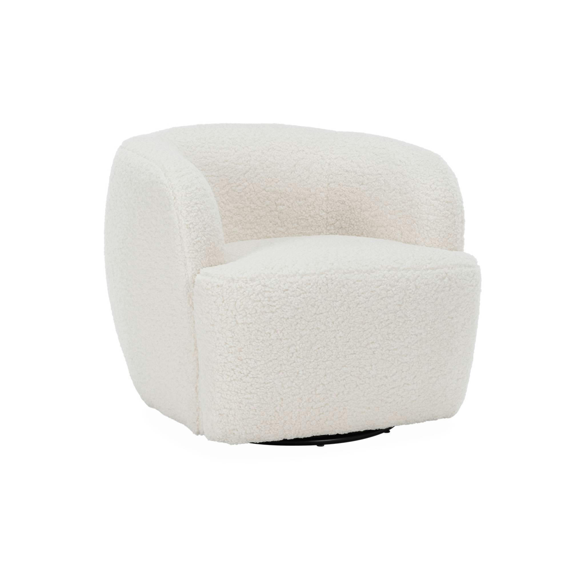 LAYA - Fauteuil cosy rond pivotant en bouclette crème