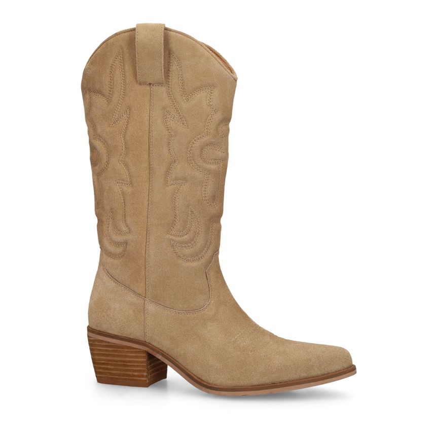Manfield Beige suède cowboylaarzen