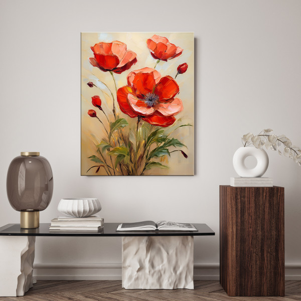 Feeby Obraz na płótnie, Czerwone Maki na beżowym tle 40x60