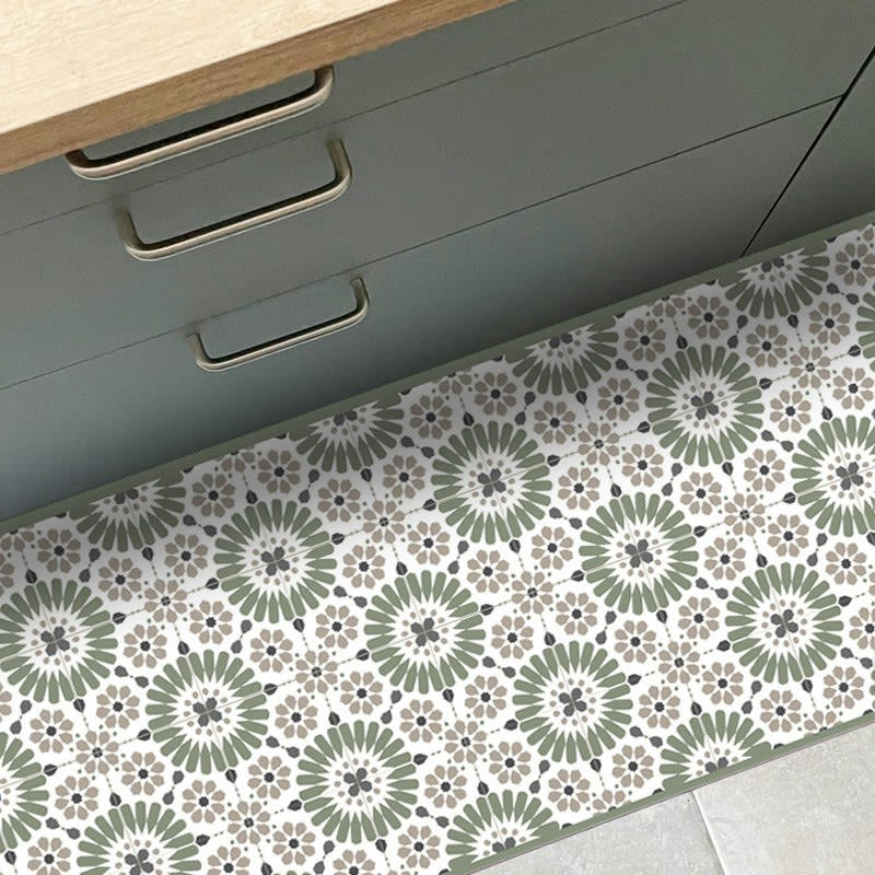 MARSIHO VERT - Tapis Vinyle Médium bis l 50xL200cm Multicolore Carreaux de ciment