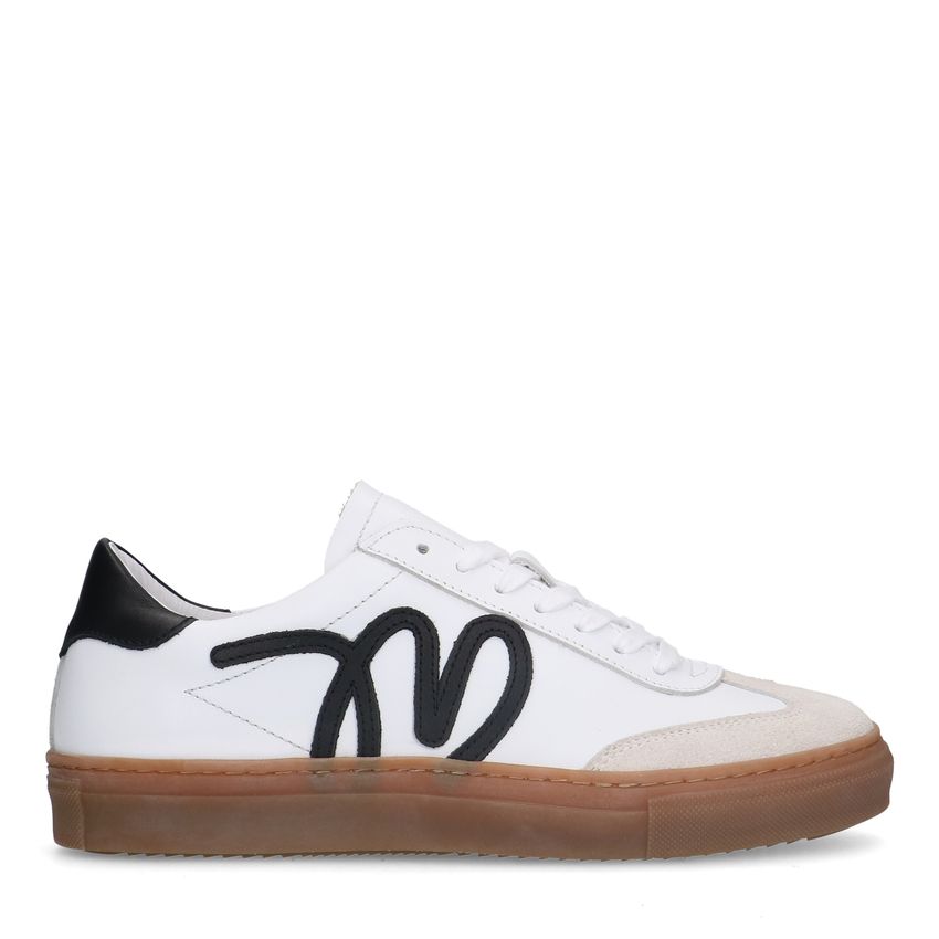 Manfield Witte leren sneakers met zwarte details