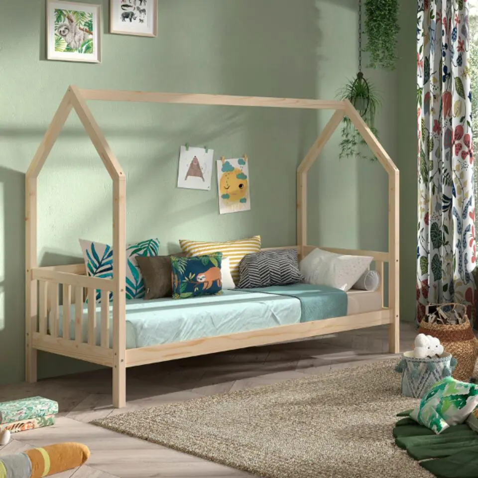 Bedhuisje Home - 90x200 cm - met hekje - wit dennenhout