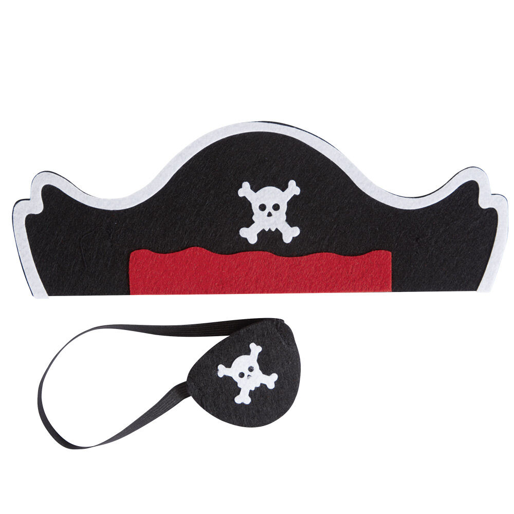 Chapeau de pirate et cache-oeil motif tête de mort noir rouge blanc