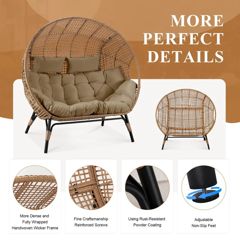 FINCATI Outdoor Egg Chair, Wicker Egg Chair Outdoor, 680 lbs Indoor Oversized Double Egg Chair, Luxury Cozy 2-person Egg Chair
