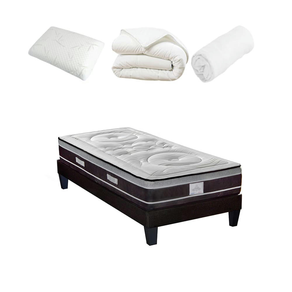 DIVIN - Ensemble  90x190  Matelas Ressorts + Sommier + Accessoires