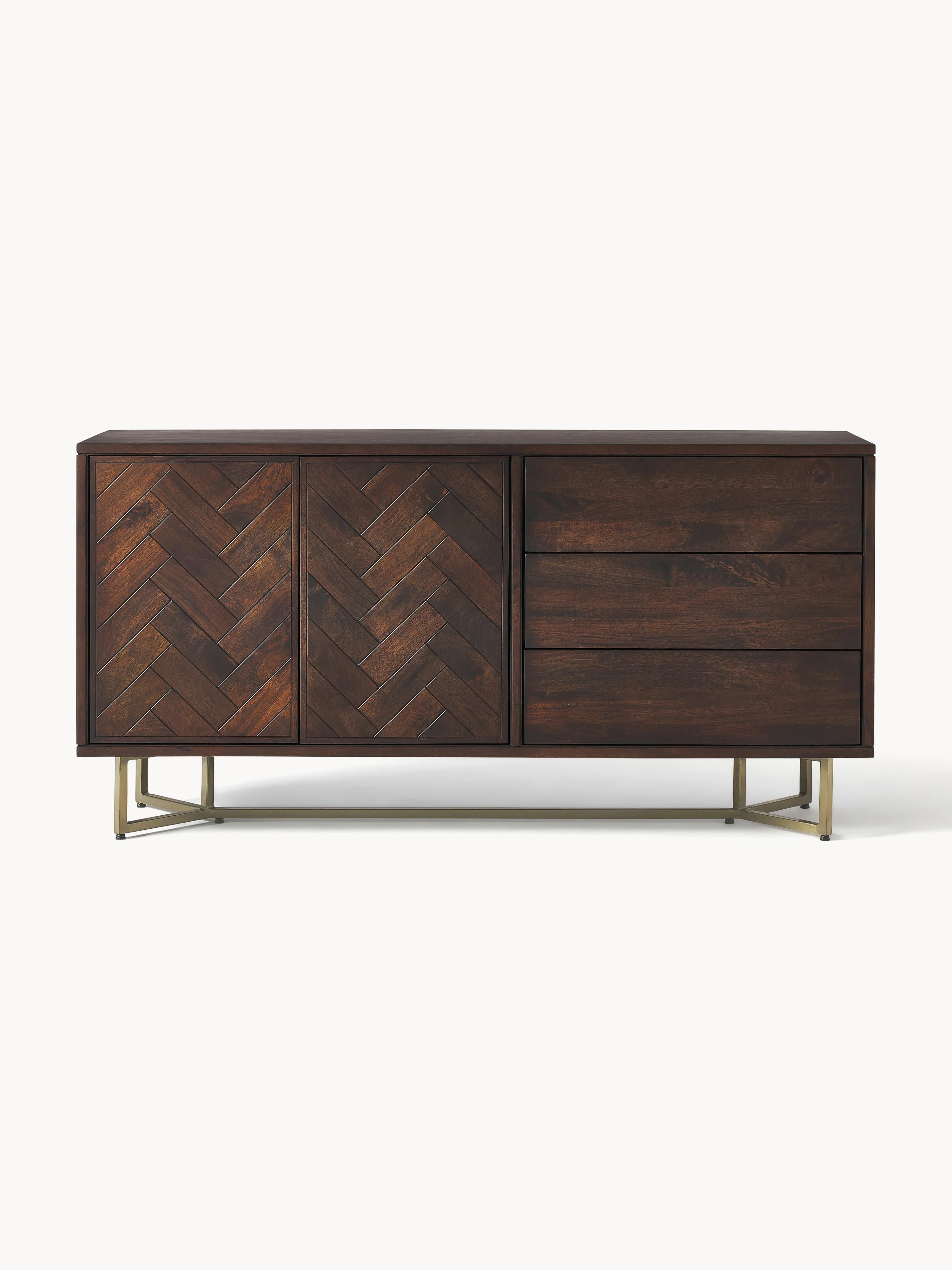 Sideboard Luca aus Mangoholz mit Fischgrät-Muster
