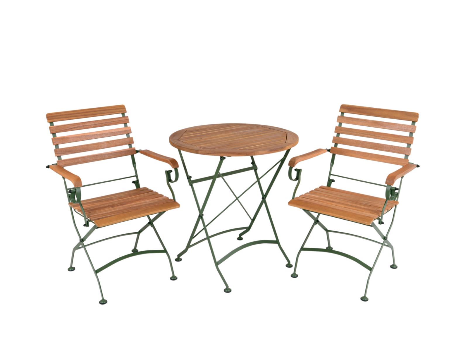 MaximaVida inklapbare ronde acacia bistroset Toscana 70 cm olijfgroen - stoelen met armleuning