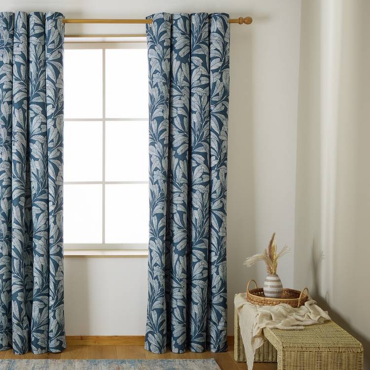 Habitat Leaf Blackout Eyelet Curtains - Blue - 117x137cm