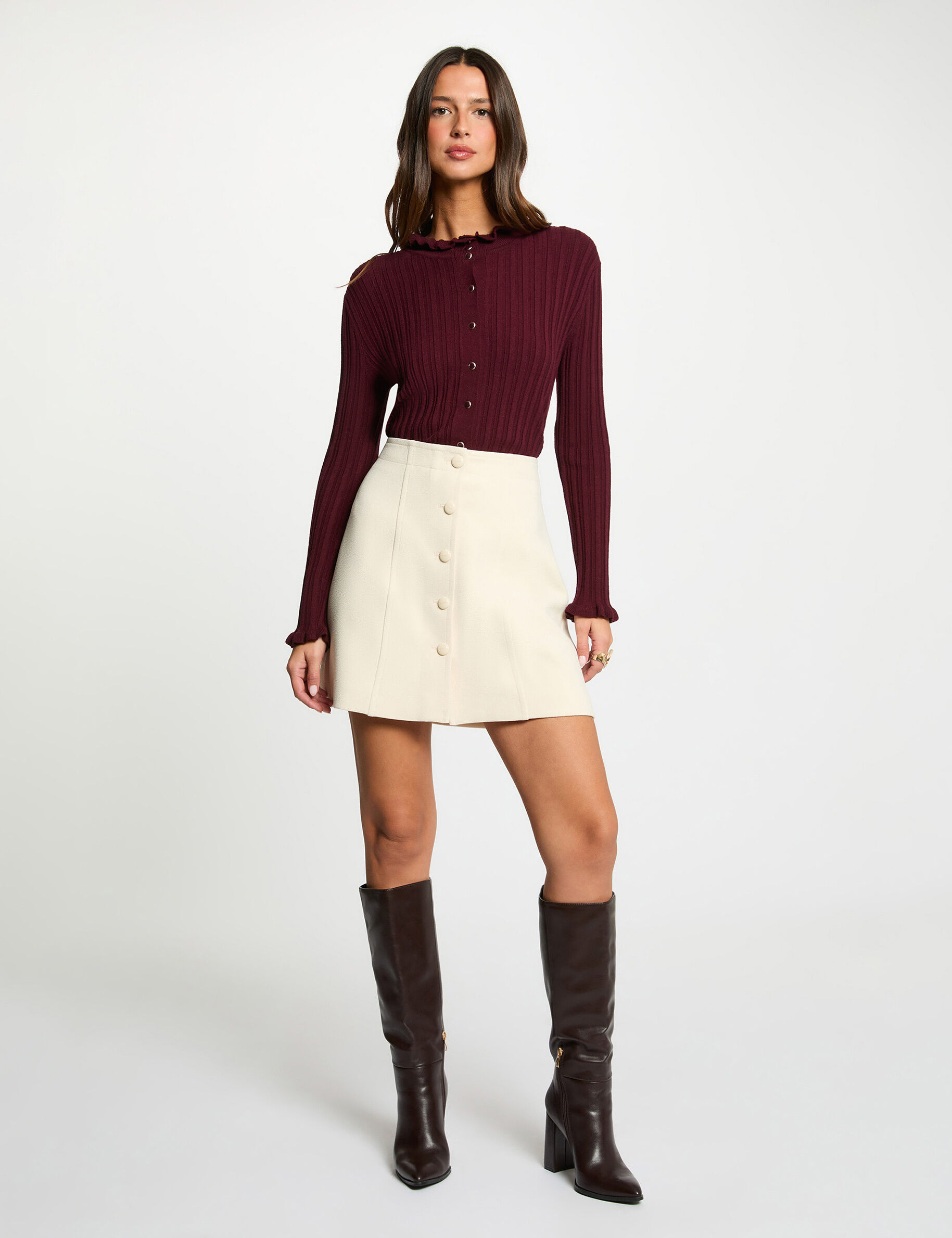 Fitted Short Skirt Cream Women