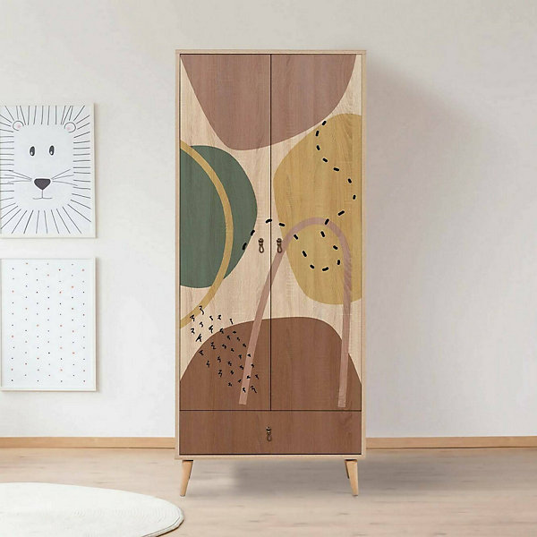Garde-robe 2 portes Kurma, Meubles de chambre, Penderie de plain-pied, Placard à vêtements, 80x45h190 cm, Multicolore