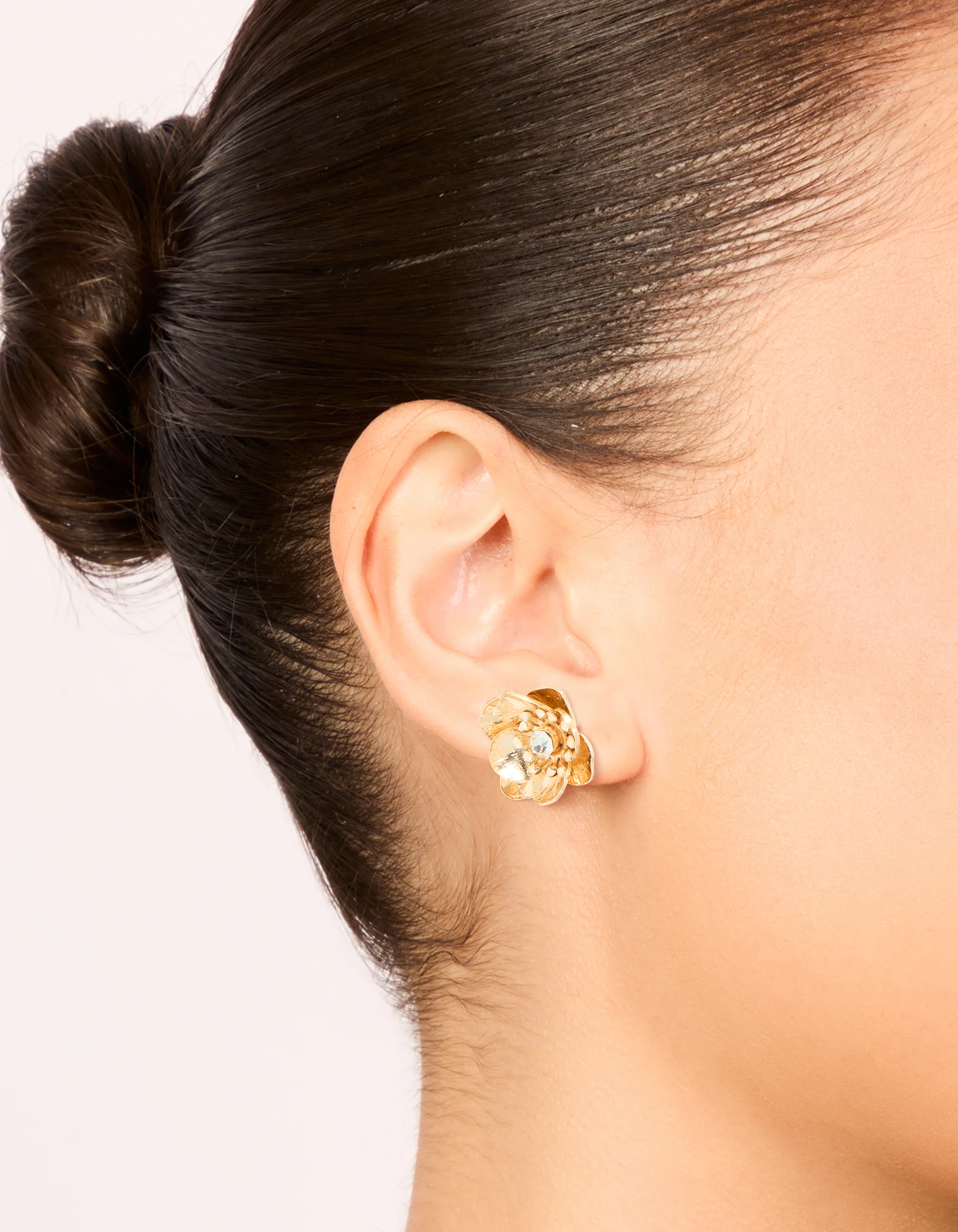 Gold Diamante Flower Stud Earrings