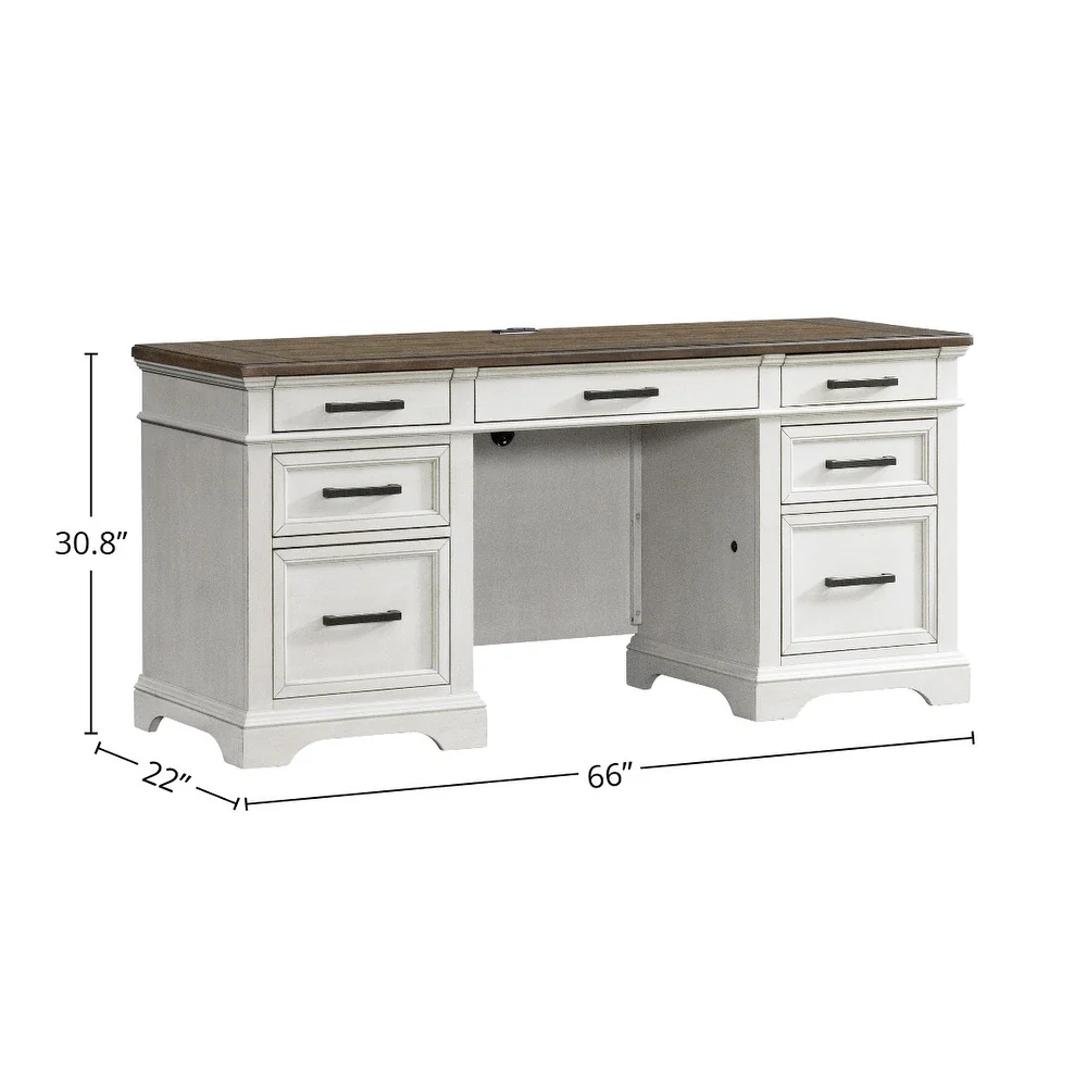 Drake Home Office 66 Wide Credenza, Rustic White & French Oak