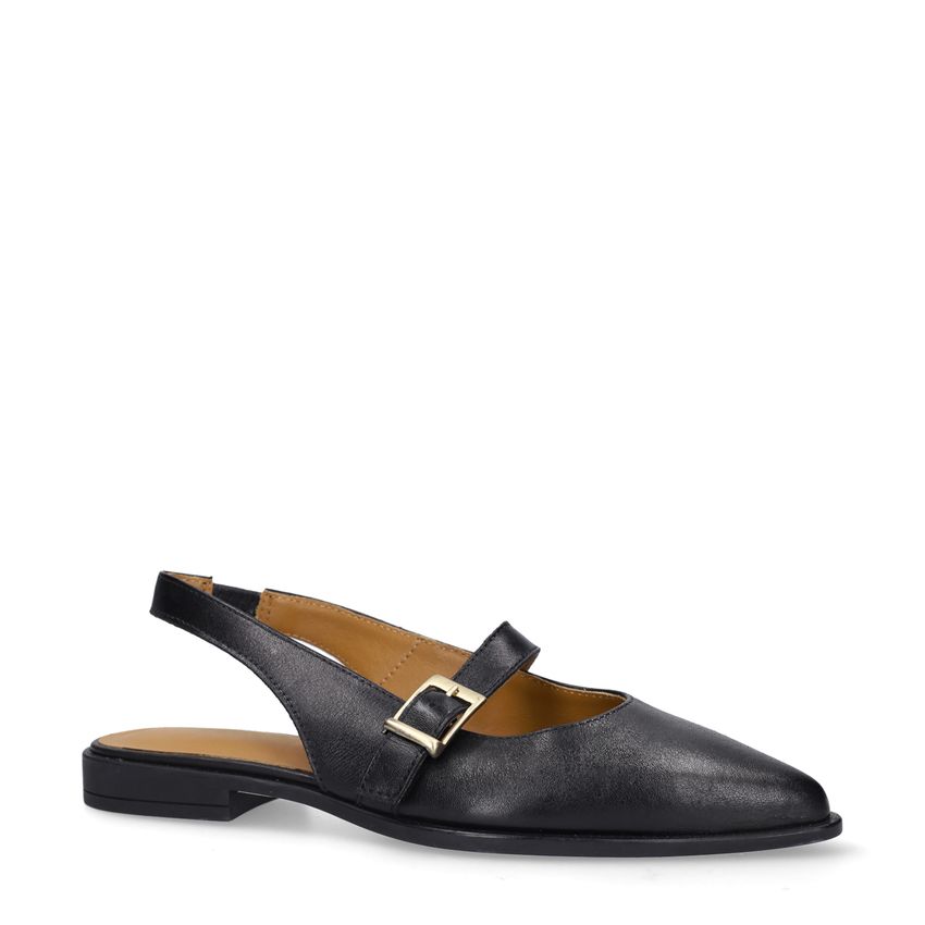 No Stress Zwarte leren slingbacks