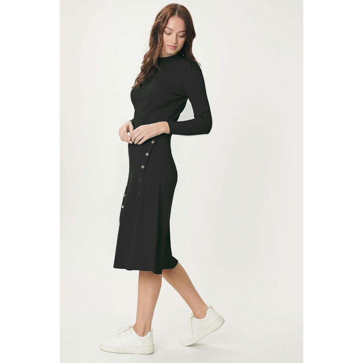 Robe midi Gemma côtelée et boutons sur les côtés
