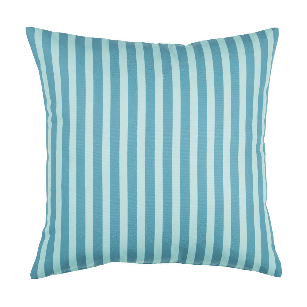 CLEARWATER - Coussin motifs à rayures et palmier imprimés bleu canard, turquoise et jaune 45x45