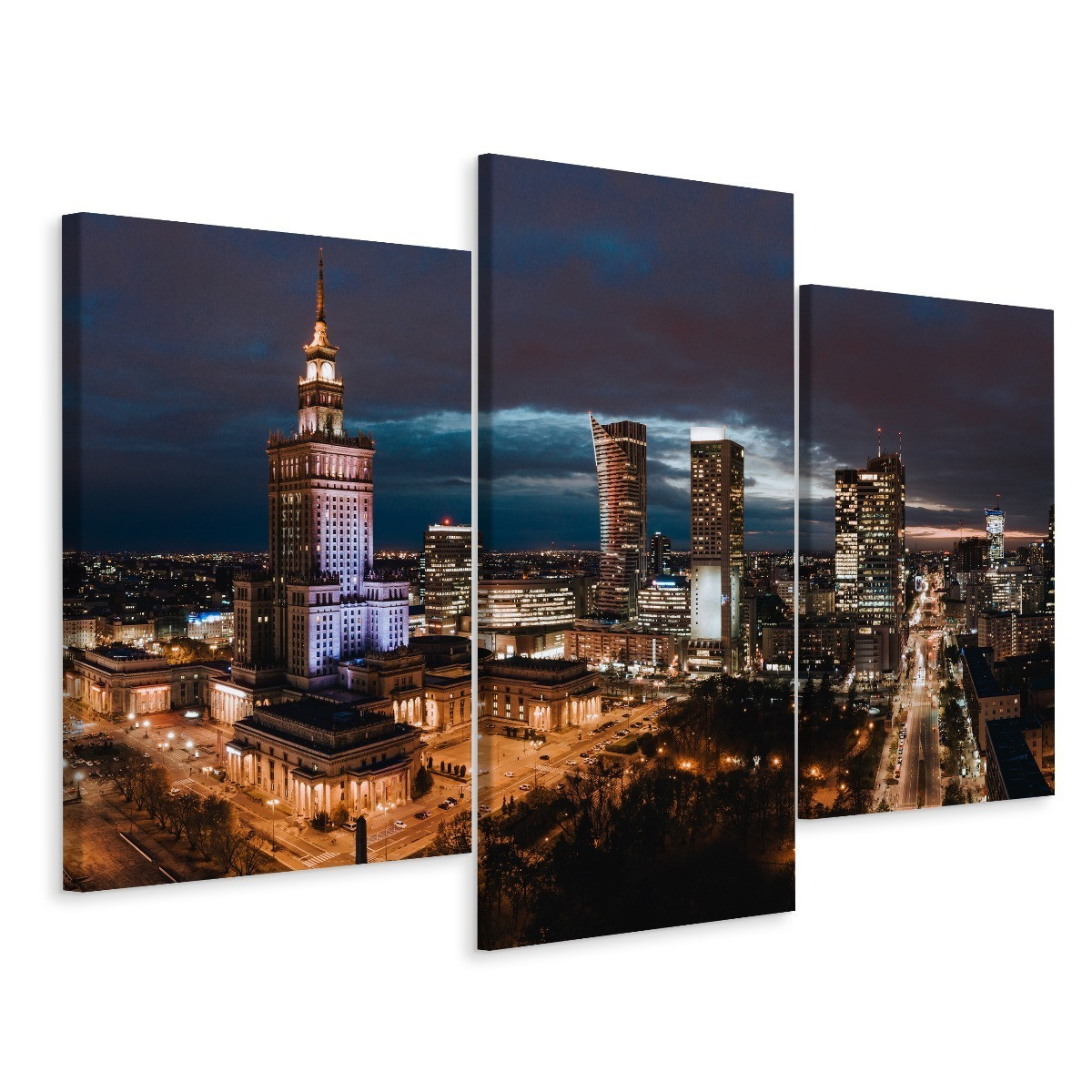 Obraz 3-Częściowy Miasto Nocą WARSZAWA 3D 60x40cm