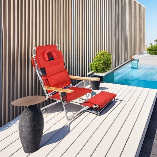 Ostrich the Deluxe 3N1 Lightweight Lawn Beach Reclining Lounge Chair with Footrest, Outdoor Furniture for Patio, Balcony, Backyard, or Porch, Red