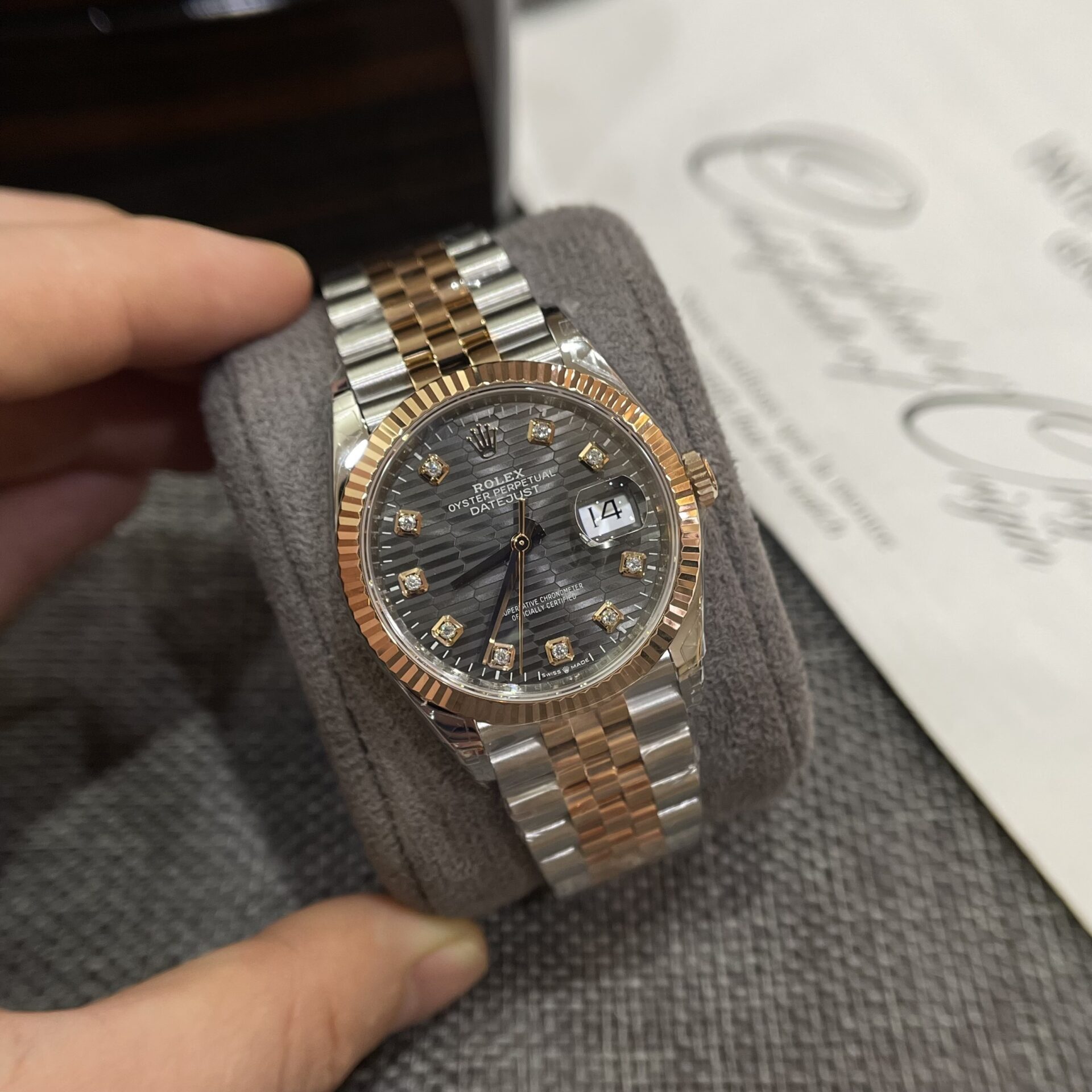 Rolex Datejust 126231 SS/RG Plated Grey Dial CZ Diamonds 36mm Jub Super Clone