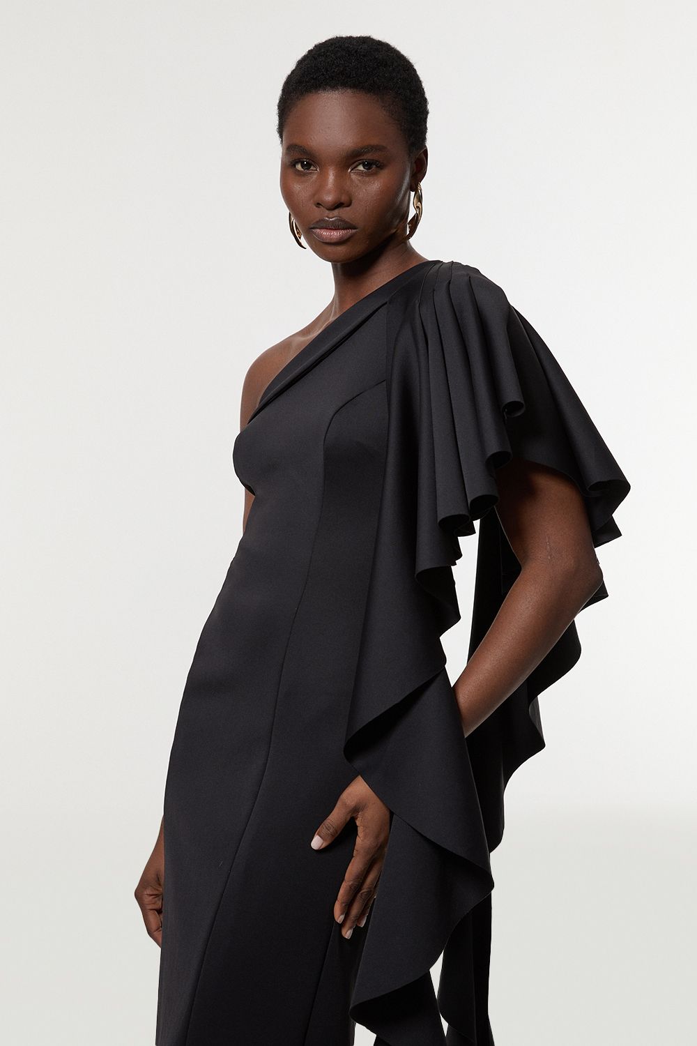 KarenMillen Scuba Drama Ruffle Woven Midi Dress