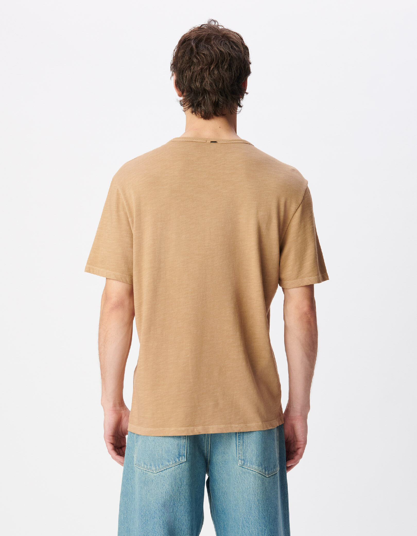 T-shirt beige col rond poche plaquée Homme