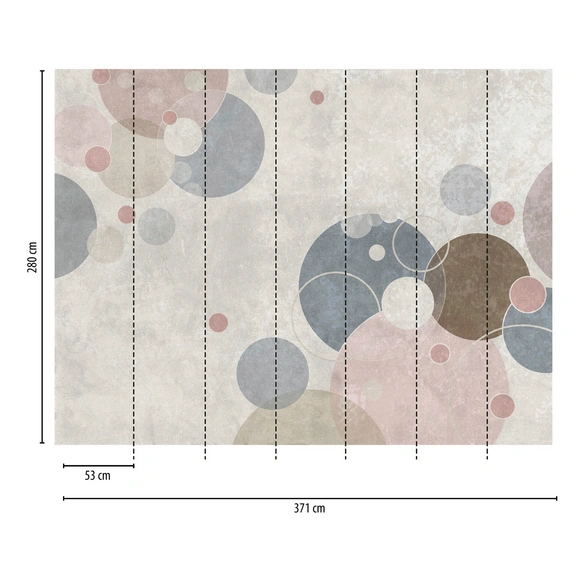 Vliestapete, Kreise, LxB: 371x280 cm, grau-blau-rosa