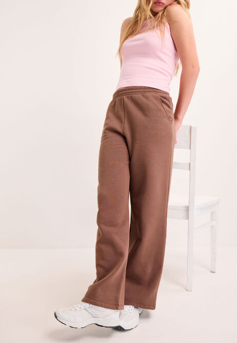 Older Girls Brown Cotton Rich Wide Leg Joggers