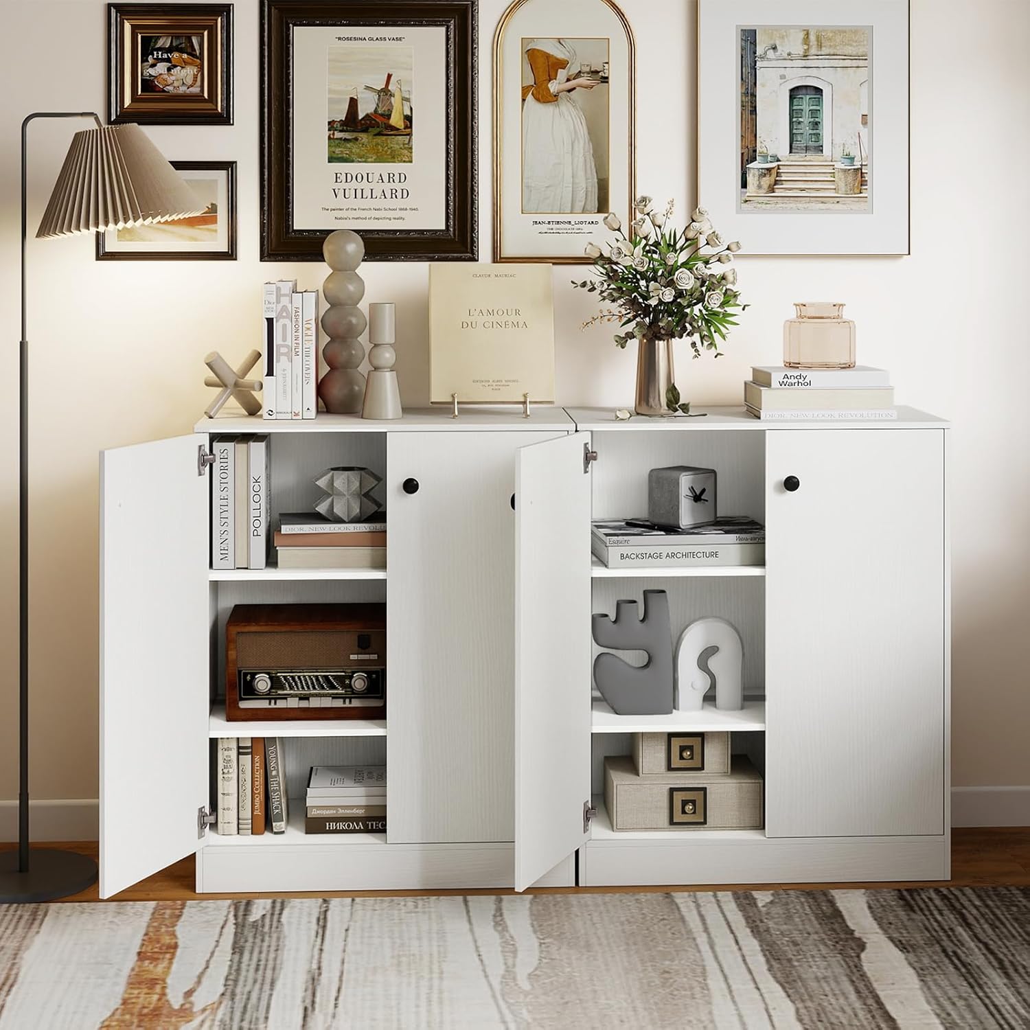 Giantex 2 Door Storage Base Cabinet - Freestanding Floor Cabinet with 3-Tier Shelf, 28” x 13.5” x 33.5”, Non-Slip Foot Pads, Kitchen Cupboard Storage Organizer for Living Room, Entryway, Office